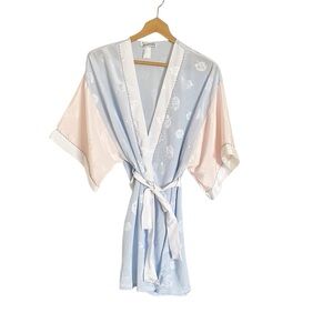 Lily of France Womens Blue and Pink Floral Kimono Short Robe size M